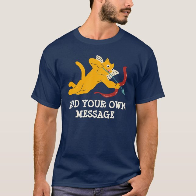 Custom Message Cat Cupid Valentine's Day Graphic T-Shirt (Front)