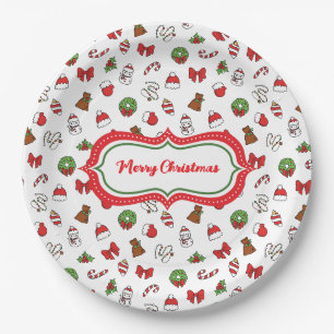 Custom Message Cute Christmas Seamless Pattern Paper Plate