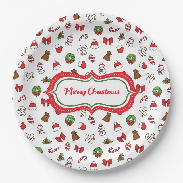 Custom Message Cute Christmas Seamless Pattern Paper Plate (Front)
