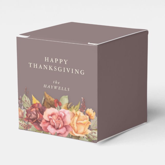 Custom Message Fall Floral Border Thanksgiving Favour Box (Front Side)