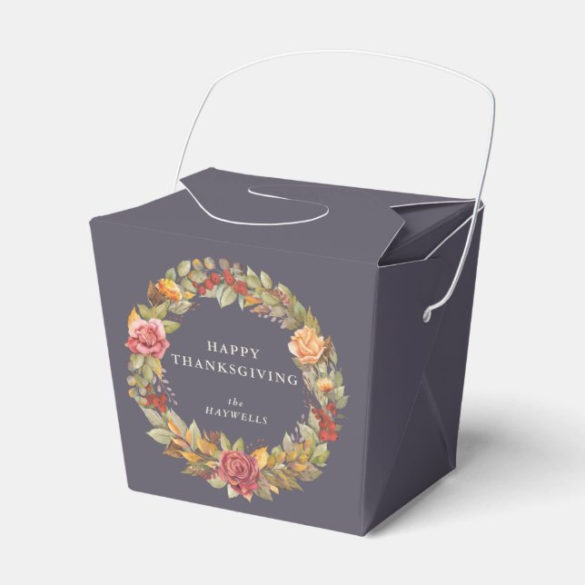 Custom Message Floral Wreath Thanksgiving Favour Box (Front Side)