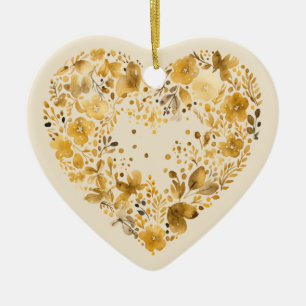 Custom Message Golden Colourful Floral Heart Gift  Ceramic Ornament
