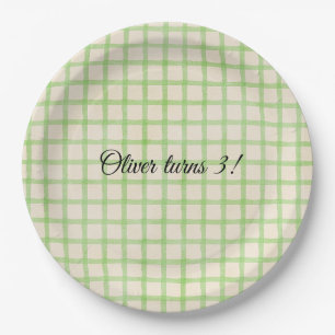 Custom message green gingham pattern paper plate