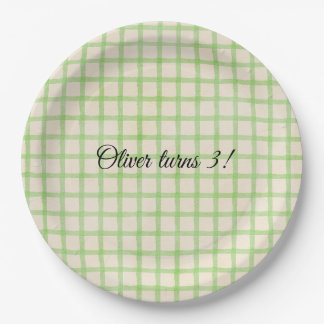 Custom message green gingham pattern paper plate