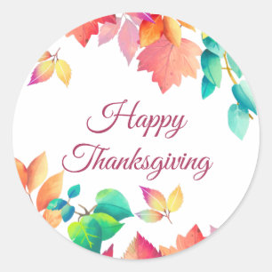 CUSTOM MESSAGE Happy Thanksgiving Autumn Leaves Classic Round Sticker