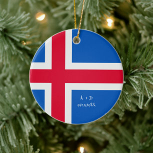 Custom Message Iceland Flag Ceramic Ornament