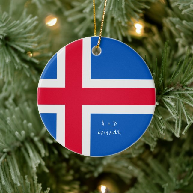 Custom Message Iceland Flag Ceramic Ornament (Tree)