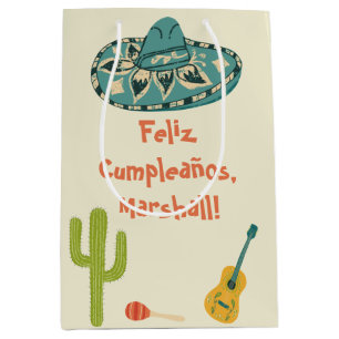 Custom Message Mexican Themed Birthday Medium Gift Bag