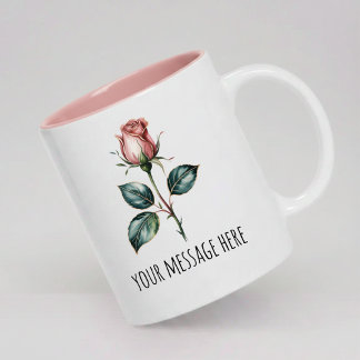 Custom Message Pink Floral Mug Gift for Her or Mom