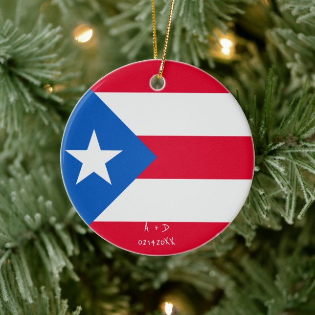 Custom Message Puerto Rico Flag Ceramic Ornament (Tree)