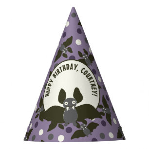 Custom Message Purple, Charcoal Grey Cartoon Bat Party Hat