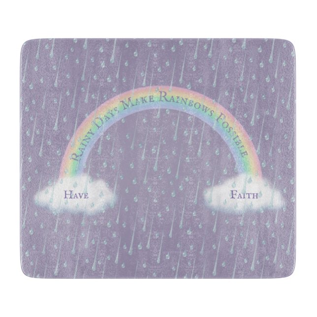Custom Message Rainbow Arch & Fluffy White Clouds Cutting Board (Front)
