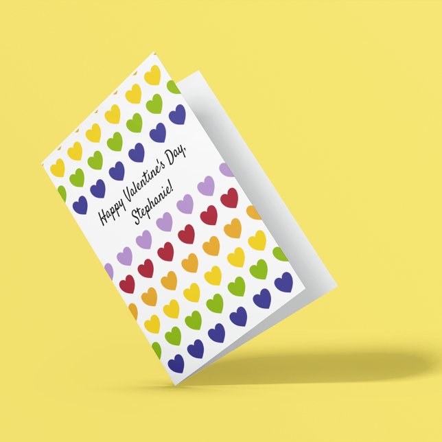 Custom Message Rainbow Hearts Stripes Pattern Card (Creator Uploaded)