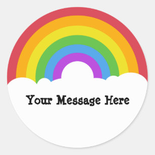 Custom Message Round Rainbow and Clouds Classic Round Sticker