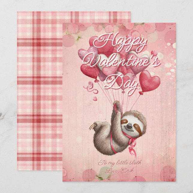 Custom Message Sloth Animal Valentines Day Holiday Card (Front/Back)