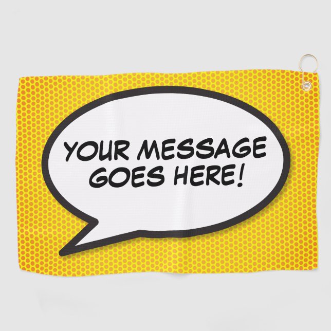 Custom Message Speech Bubble Fun Comic Book Golf Towel (Horizontal)