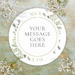 Custom Message Watercolor Leaves Greenery Wedding Classic Round Sticker<br><div class="desc">Featuring delicate watercolor greenery,  this chic botanical sticker can be personalised with your special wedding message. Designed by Thisisnotme©</div>