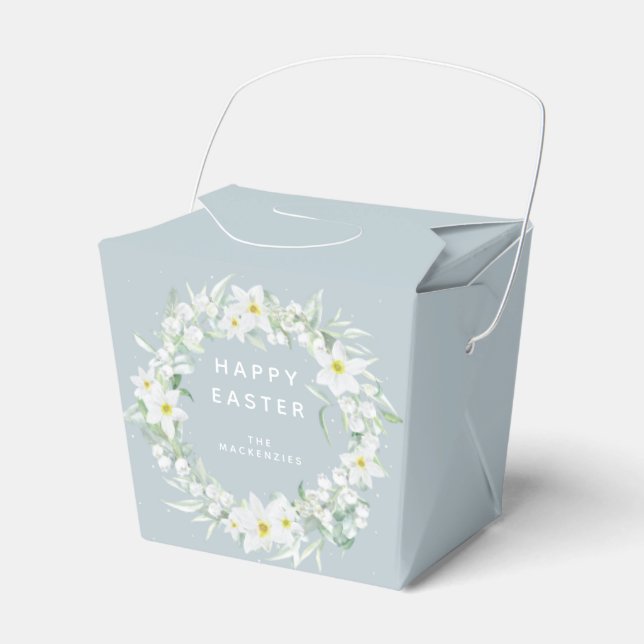 Custom Message White Floral Easter Wreath Favour Box (Front Side)