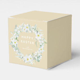 Custom Message White Floral Easter Wreath Favour Box