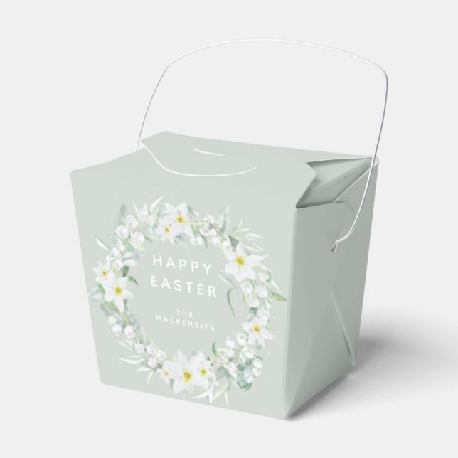 Custom Message White Floral Easter Wreath Favour Box (Front Side)