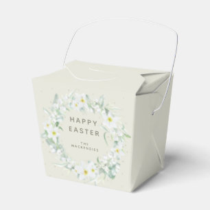 Custom Message White Floral Easter Wreath Favour Box