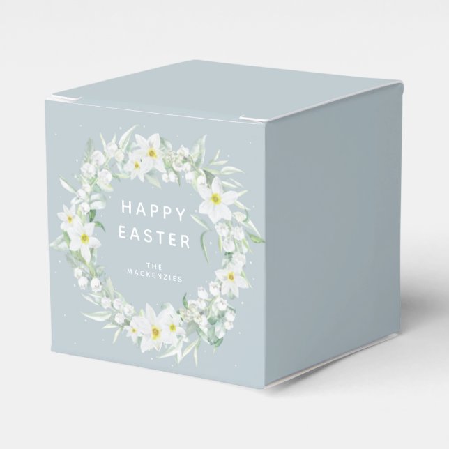 Custom Message White Floral Easter Wreath Favour Box (Front Side)