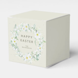 Custom Message White Floral Easter Wreath Favour Box