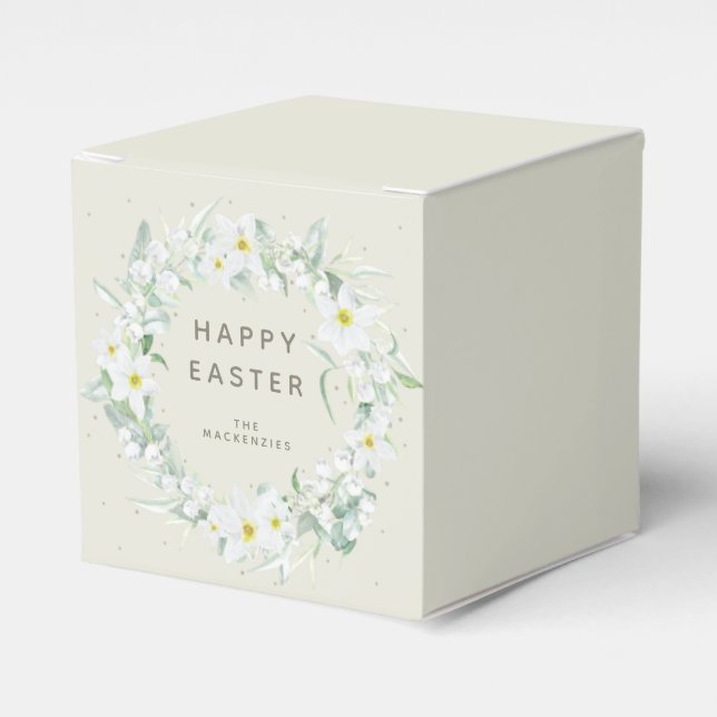 Custom Message White Floral Easter Wreath Favour Box (Front Side)