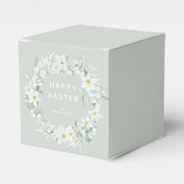 Custom Message White Floral Easter Wreath Favour Box (Front Side)