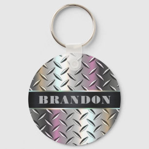 Custom Metal Chrome Diamond Plate Keychain
