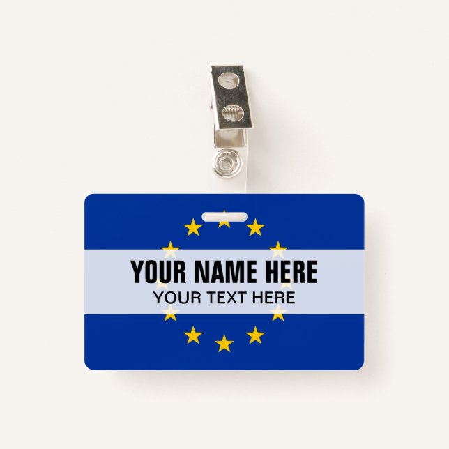 Custom metal clip badge with European Union flag ID Badge (Front with Clip)