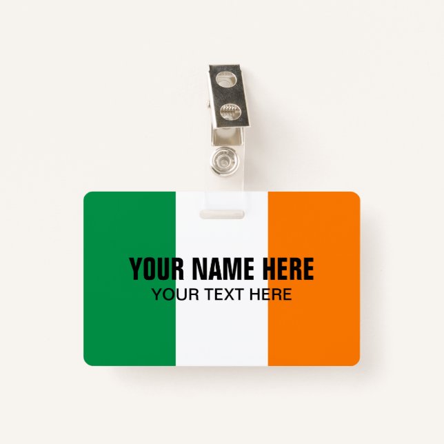 Custom metal clip badge with Irish flag logo ID Badge (Front with Clip)
