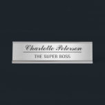 Custom Metal Silver Funny  Desk Name Plate<br><div class="desc">Custom Metal Silver Funny Desk Name Plate features silver metallic texture background and name with funny text template.A perfect creative design for office executives, manager , boss and CEO .Please click on the personalise button to customise it with your name.Kindly visit my store " loveyouart" for other or similar designs...</div>