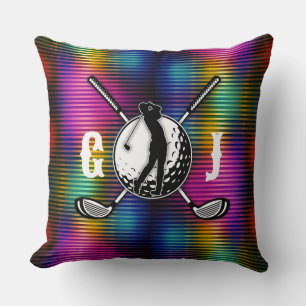 Custom Metallic Colourful Golf Monogram Design Cushion