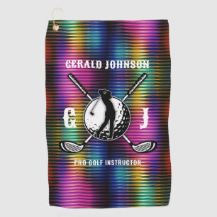 Custom Metallic Colourful Golf Monogram Design Golf Towel