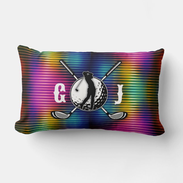 Custom Metallic Colourful Golf Monogram Design Lumbar Cushion (Front)