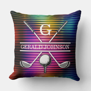 Custom Metallic Colourful Golf Monogram Design Thr Cushion