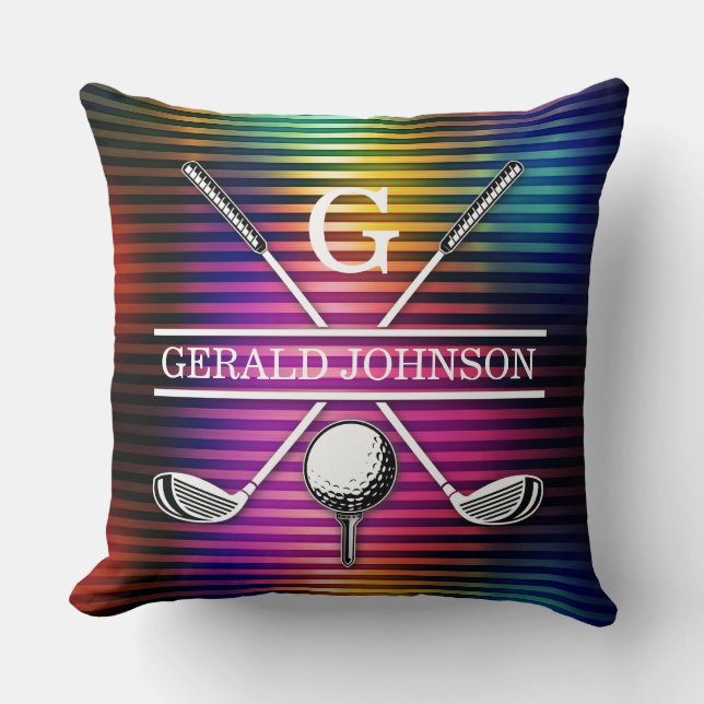 Custom Metallic Colourful Golf Monogram Design Thr Cushion (Front)
