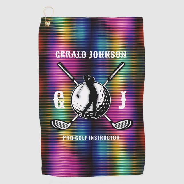 Custom Metallic Colourful Golf Monogram Design Towel (Front)