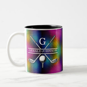 Custom Metallic Colourful Golf Monogram Design Two-Tone Coffee Mug