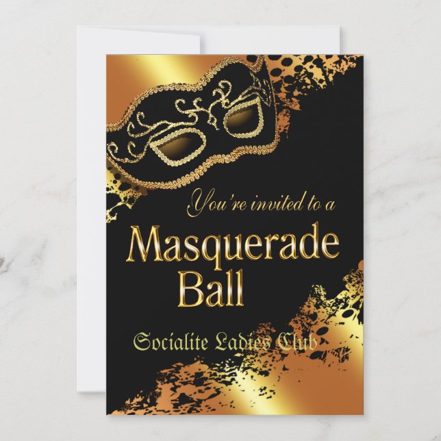 Custom Metallic Gold Masquerade Ball Invitation (Front)