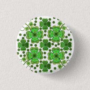 Custom Metallic Green Clover & Swirl Pattern 3 Cm Round Badge