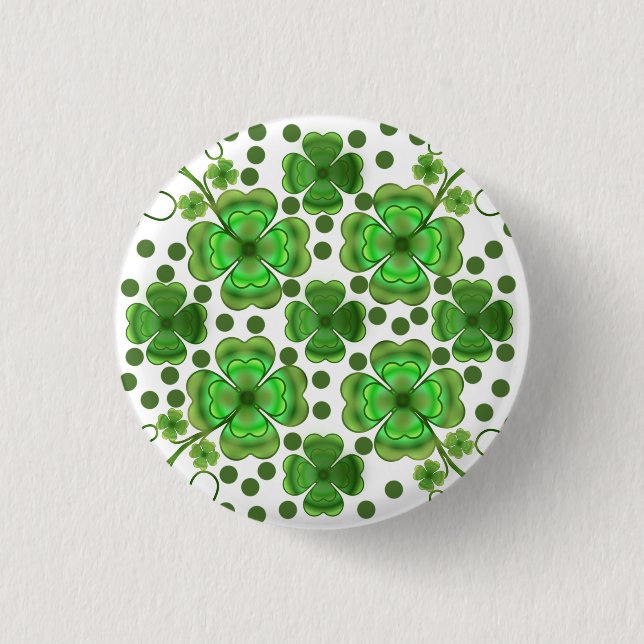 Custom Metallic Green Clover & Swirl Pattern  3 Cm Round Badge (Front)