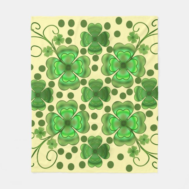 Custom Metallic Green Clover & Swirl Pattern  Fleece Blanket (Front)
