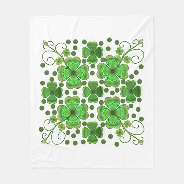 Custom Metallic Green Clover & Swirl Pattern  Fleece Blanket (Front)