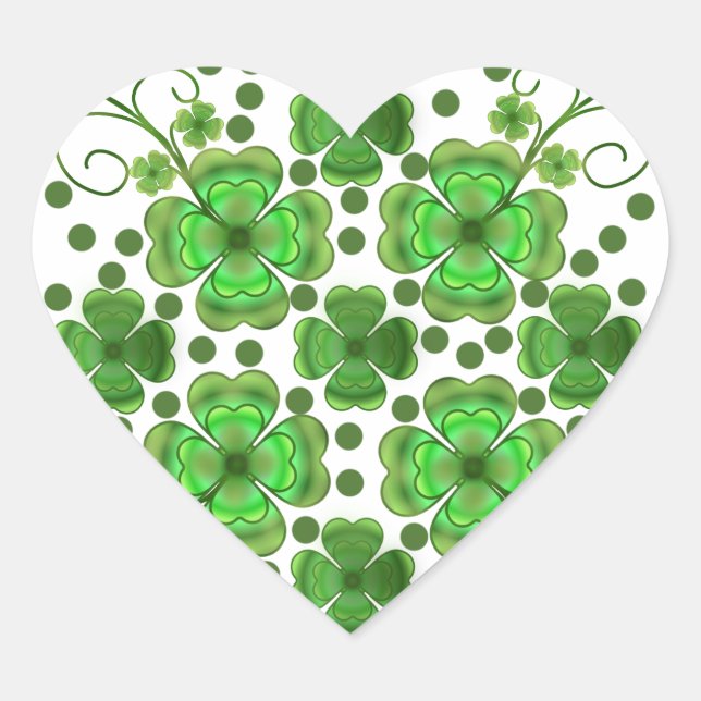 Custom Metallic Green Clover & Swirl Pattern  Heart Sticker (Front)
