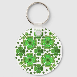 Custom Metallic Green Clover & Swirl Pattern Key Ring