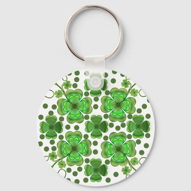 Custom Metallic Green Clover & Swirl Pattern  Key Ring (Front)