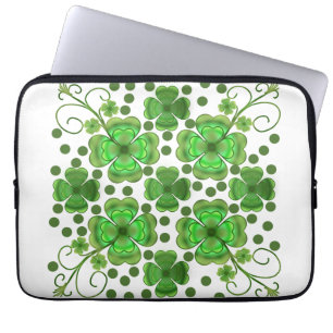 Custom Metallic Green Clover & Swirl Pattern  Laptop Sleeve