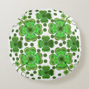 Custom Metallic Green Clover & Swirl Pattern  Round Cushion